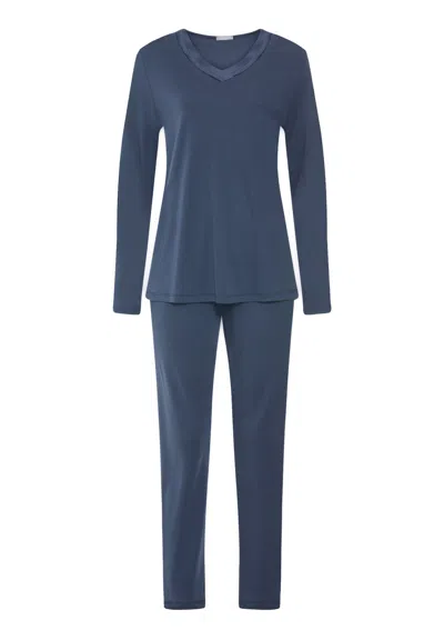 Hanro Tyra Cotton And Tencel™ V-neck Pajama Set In Vintage Indigo