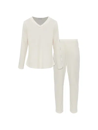 Hanro Tyra Satin-trim Pajama Set In White