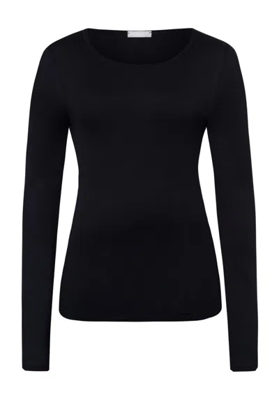 Hanro Ultralight Fitted Cotton Round Neck Top In Black