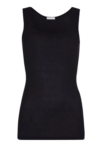 Hanro Ultralight Round Neck Cotton Tank Top In Black