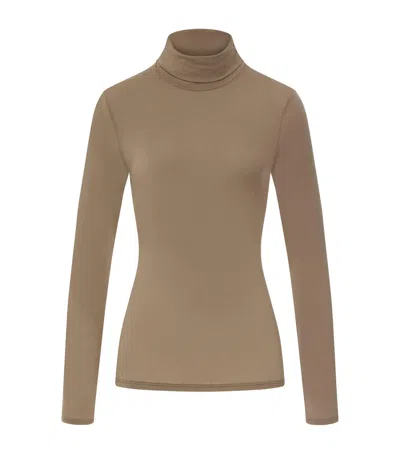 Hanro Ultralight Wool High-neck Top In Brown