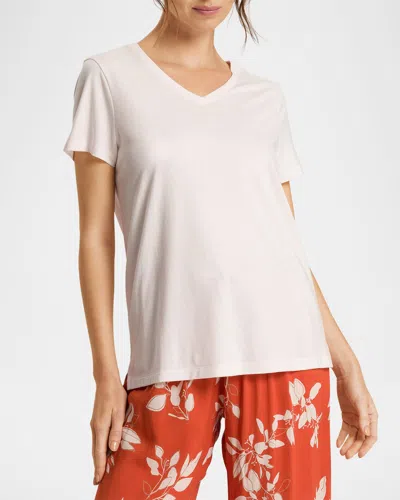 Hanro V-neck Sleep And Lounge Cotton T-shirt In Rose Cream