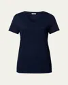 Hanro V-neck Sleep And Lounge Cotton T-shirt In Deep Navy