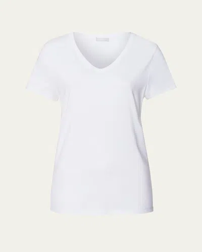 Hanro V-neck Sleep And Lounge Cotton T-shirt In White