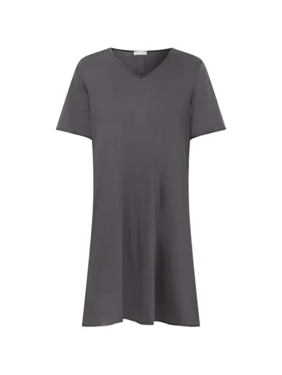 Hanro V-neck Short-sleeve Nightdress In Grey