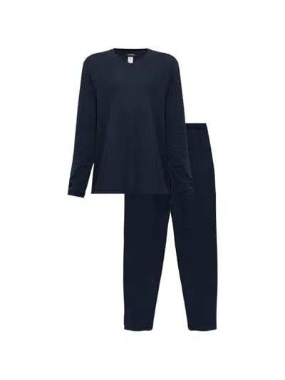 Hanro V-neck Top Cotton Pyjama Set |(set Of Two) In Blue