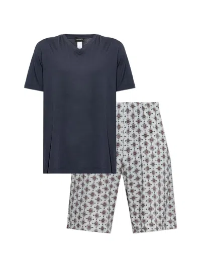 Hanro V-neck T-shirt Pyjama Set (set Of Two) In Blue