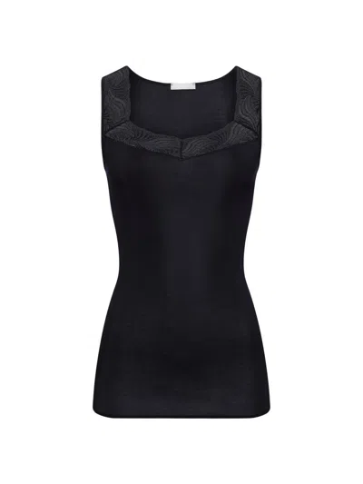 Hanro Women's Cotton Delight Lace-trim Tank In Black