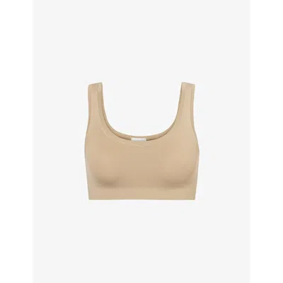 Hanro Womens Deep Taupe Touch Feel Scoop-neck Stretch-jersey Bra