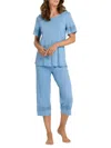 Hanro Women's Gaia Cotton Cropped Pajamas In Bonnie Blue
