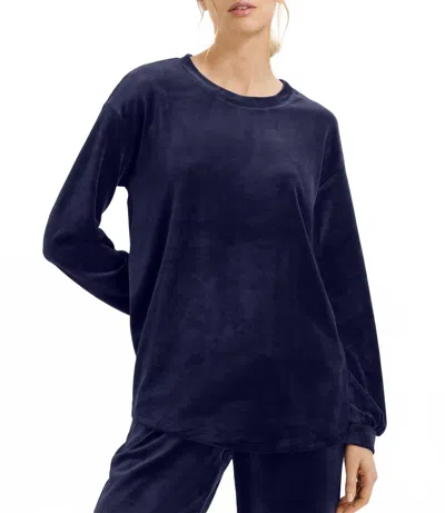 Hanro Women's Long Sleeve Velour Sleep Shirt In Intense Blue