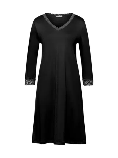 Hanro Women's Moments Cotton Lace-trim Nightgown In Black