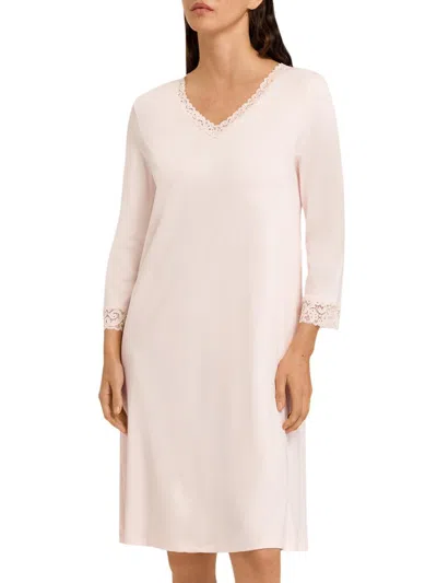 Hanro Women's Moments Cotton Lace-trim Nightgown In Pink