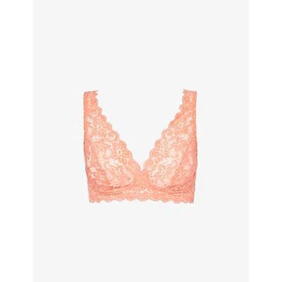 Hanro Womens Porcelain Rose Moments Plunge-neck Stretch-lace Bra