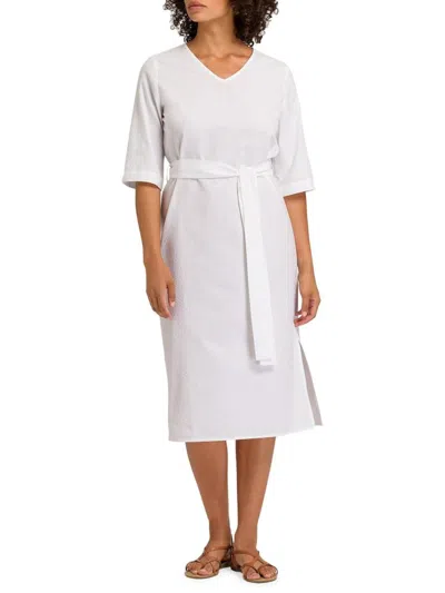 Hanro Women's Urban Casuals Cotton Belted Midi-dress In Chalk Stripe