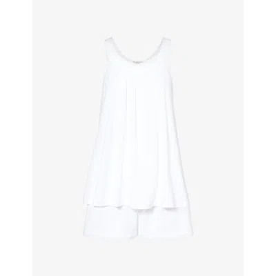 Hanro Womens White Clara Logo-embroidered Cotton Pyjama Set