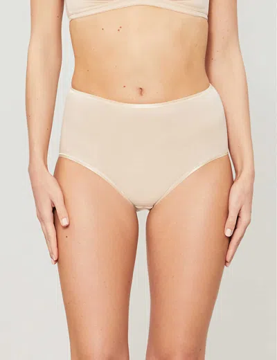 Hanro Seamless Maxi High-rise Cotton-jersey Briefs In Beige