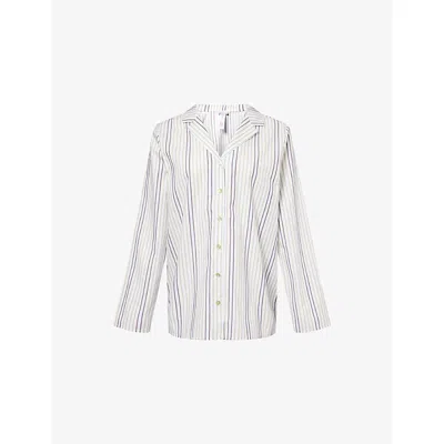 Hanro Womens Sleep & Lounge Striped Cotton-poplin Pyjama Top Beryl Stripe Xs In White