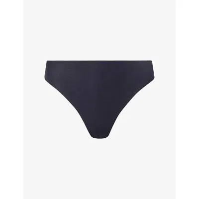 Hanro Womens Black Invisible Mid-rise Stretch-cotton Thong Xl In Blue