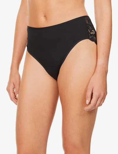 HANRO WOMENS BLACK MOMENTS STRETCH-LACE MAXI BRIEFS,37481160