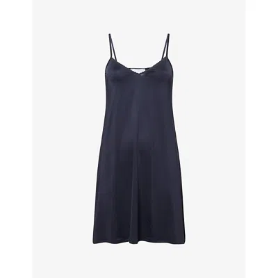 Hanro Womens Black Satin Deluxe V-neck Stretch-woven Nightdress In Blue