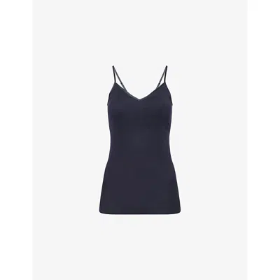 Hanro Womens Black Seamless Shoulder-straps Cotton-jersey Top In Blue