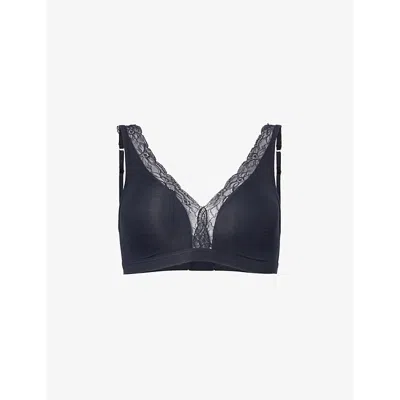 Hanro Womens Black Triangle-cup Lace-trim Stretch-cotton Bra
