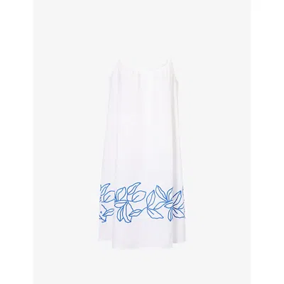 Hanro Womens Floral-embroidered Spaghetti-strap Cotton Nightdress White
