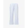 Hanro Womens Powder Blue Stripe Loungy Nights Striped Cotton-poplin Pyjama Bottoms In Blue