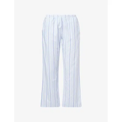 Hanro Womens Powder Blue Stripe Loungy Nights Striped Cotton-poplin Pyjama Bottoms