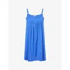 Hanro Womens Pleated Spaghetti-strap Cotton Nightdress Dazzling Blue
