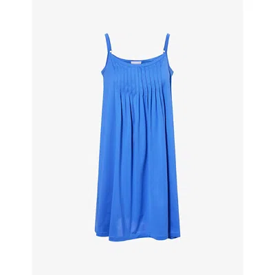 Hanro Womens Pleated Spaghetti-strap Cotton Nightdress Dazzling Blue