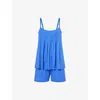Hanro Womens Pleated Vest And Shorts Cotton Set Dazzling Blue In Blue