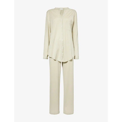 Hanro Womens Moss Green Deluxe Button-down Cotton Pyjamas