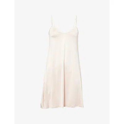 Hanro Womens Natural Satin Deluxe V-neck Stretch-woven Nightdress Xs In Brown