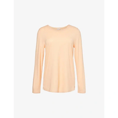 Hanro Womens Peach Nougat Scoop-neck Long-sleeve Cotton-blend Top