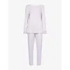 Hanro Womens Kalea Lace-trims Cotton-jersey  Pyjama Set Pink Lavendar In Purple
