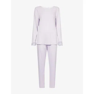 Hanro Womens Kalea Lace-trims Cotton-jersey  Pyjama Set Pink Lavendar In Purple