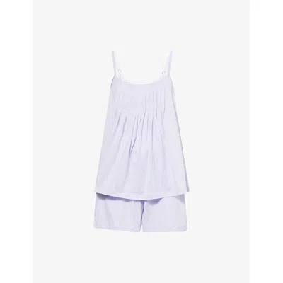Hanro Womens Pleated Vest And Shorts Cotton Set Purple Heather Xs