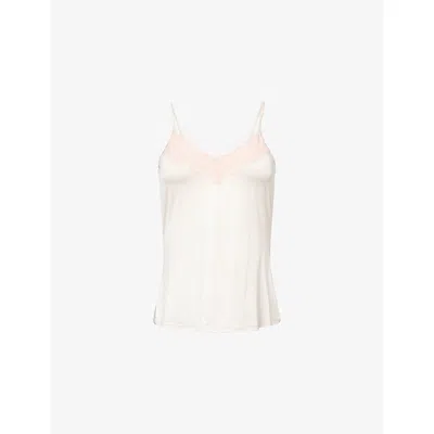 Hanro Womens Rosewater Lace-embroidery V-neck Stretch-woven Top In Pink