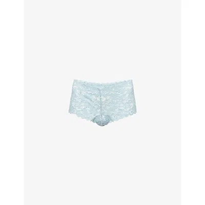 Hanro Womens Tourmaline Blue Moments Maxi Stretch-lace Briefs