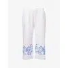 Hanro Womens White Liz Floral-embroidered Straight-leg Cotton Cropped Pyjama Bottoms