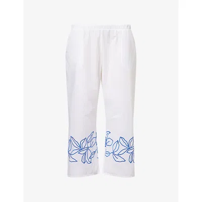 Hanro Womens White Liz Floral-embroidered Straight-leg Cotton Cropped Pyjama Bottoms