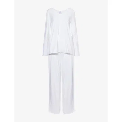 Hanro Womens Round-neck Straight-leg Cotton-jersey Pajamas White Xs