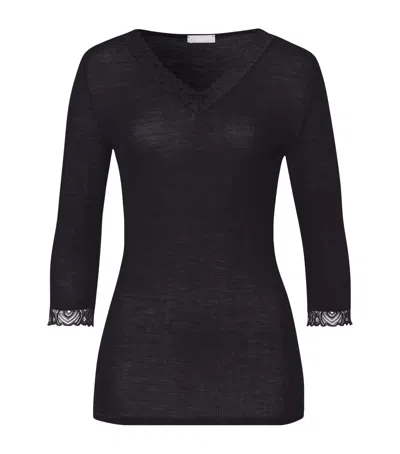 Hanro Wool-silk Woolen Lace T-shirt In Black