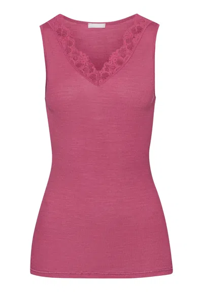 Hanro Woolen Lace Fine Ribbed Wool And Silk Tank Top In Pink