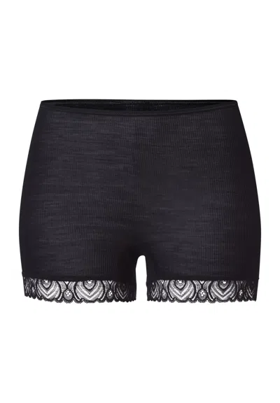 Hanro Woolen Lace Lace Trim Wool And Silk Boyleg In Black