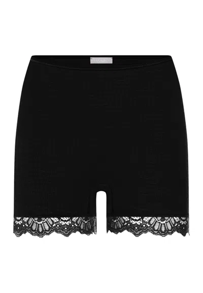 Hanro Woolen Lace Lace Trim Wool And Silk Boyleg In Black