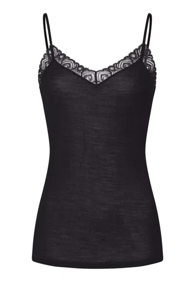 Hanro Woolen Lace Lace Trim Wool And Silk Camisole In Black