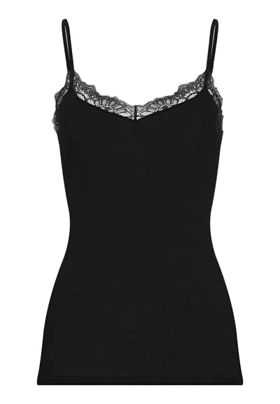 Hanro Woolen Lace Lace Trim Wool And Silk Camisole In Black